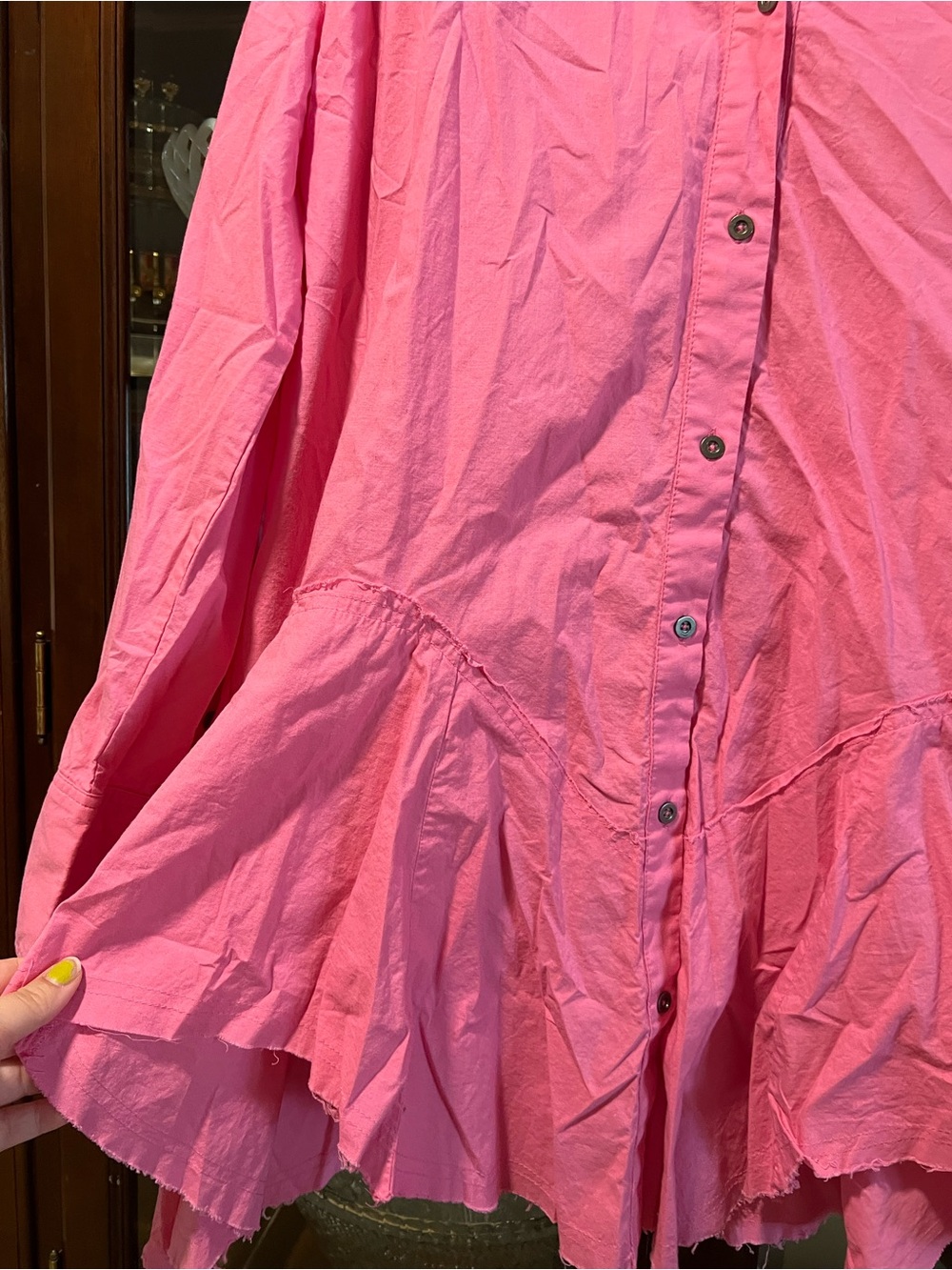 We The Free Pink Ruffle-Hem Oversized Shirt tunic - Picture 4 of 7